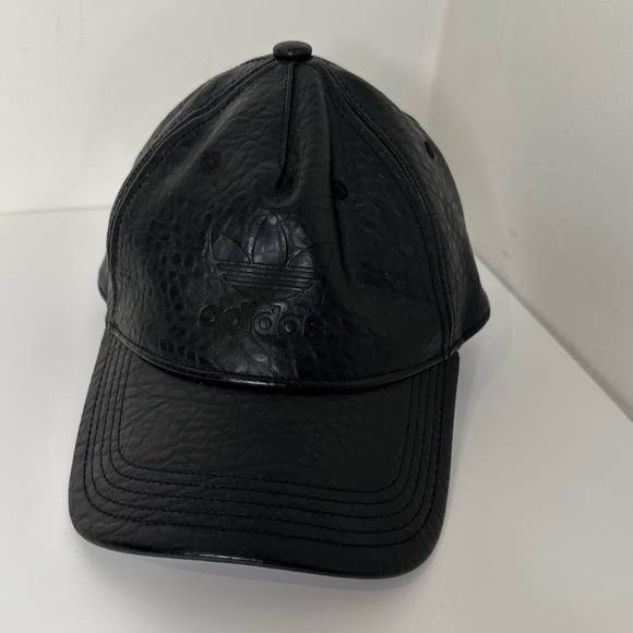 Adidas Black Faux Leather Hat with black logo - Picture 1 of 7